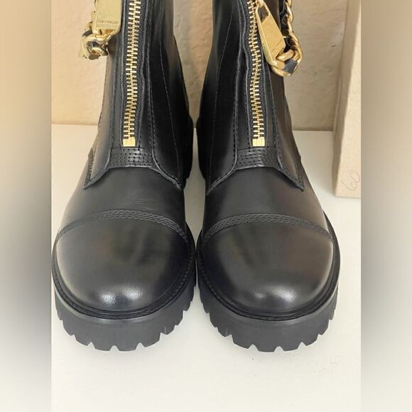 Zadig & Voltaire Joe Cecilia leather combat moto boots with gold chain New - Picture 12 of 16